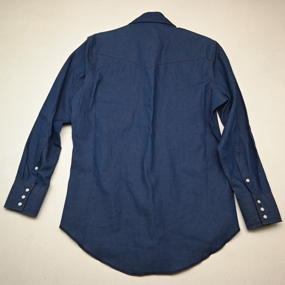 Vtg Wrangler Large Cotton Denim Pearl Snap L/S Western Rockabilly Rodeo Shirt - Picture 12 of 12
